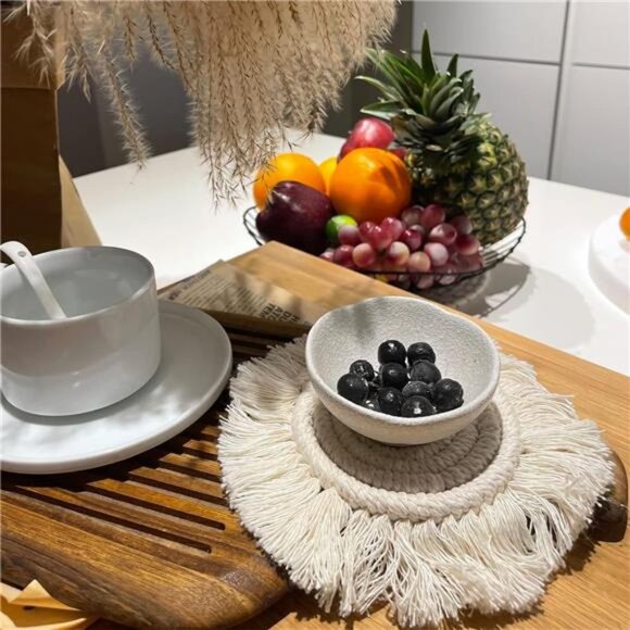 Coasters for Drinks Absorbent, Boho Coasters for Wooden Table, Drink Coaster Set - Picture 6 of 7